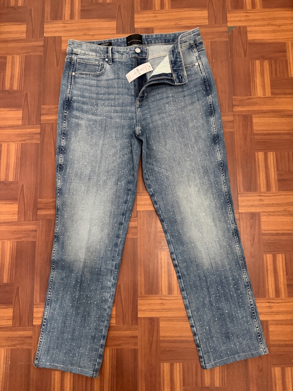 White House Black Market Light Blue Straight Leg Jeans with Speckle Detail